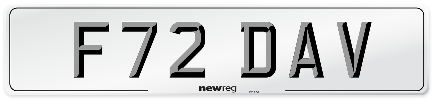 F72 DAV Number Plate from New Reg